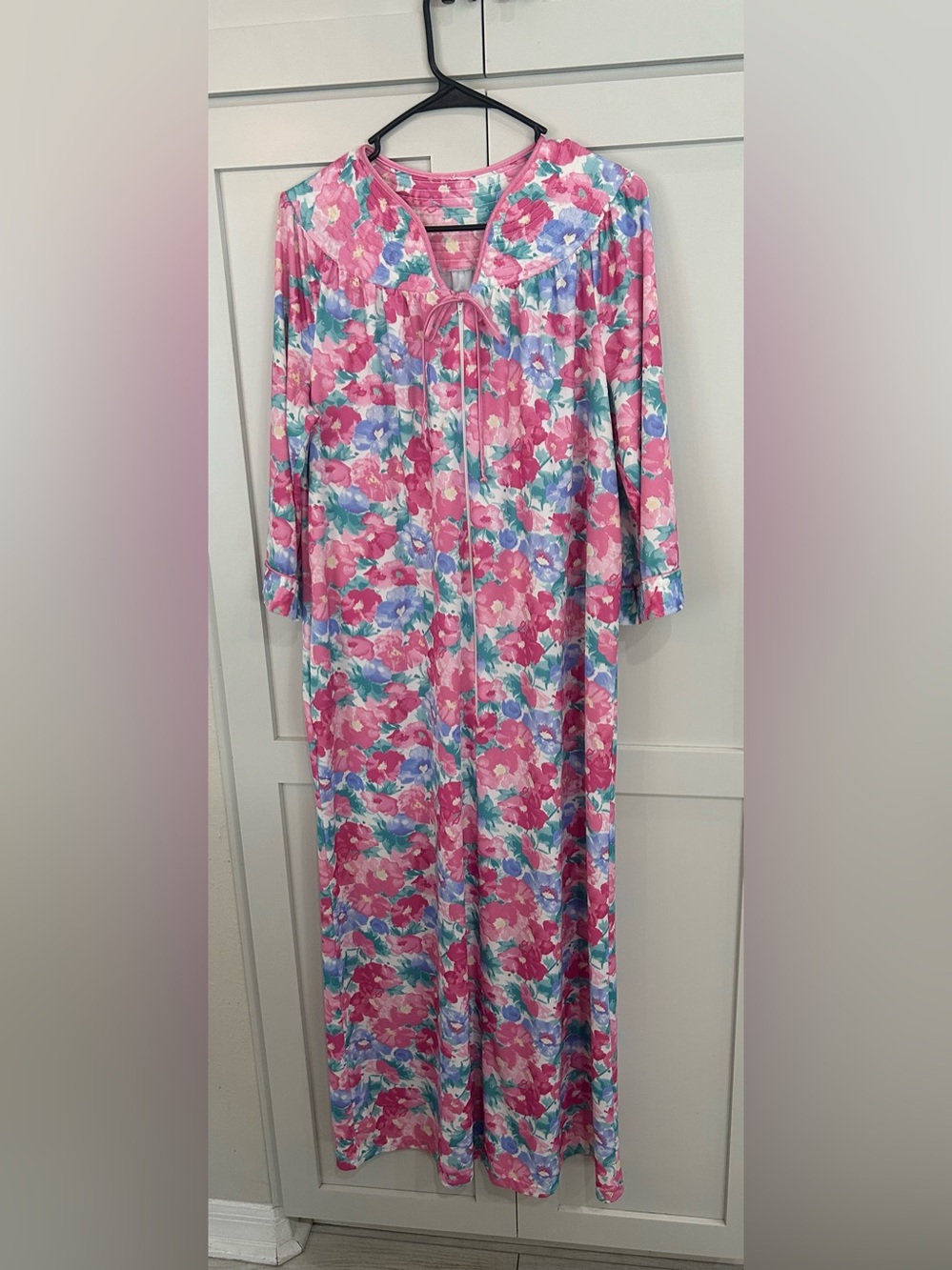 Floral Pink Blue Purple Long House dress xl vintage 1980